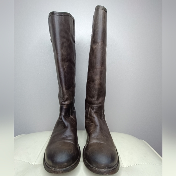 Frye Melissa Brown Leather Pull-on Knee High Cowboy Boots Size 8.5 B - Picture 12 of 14